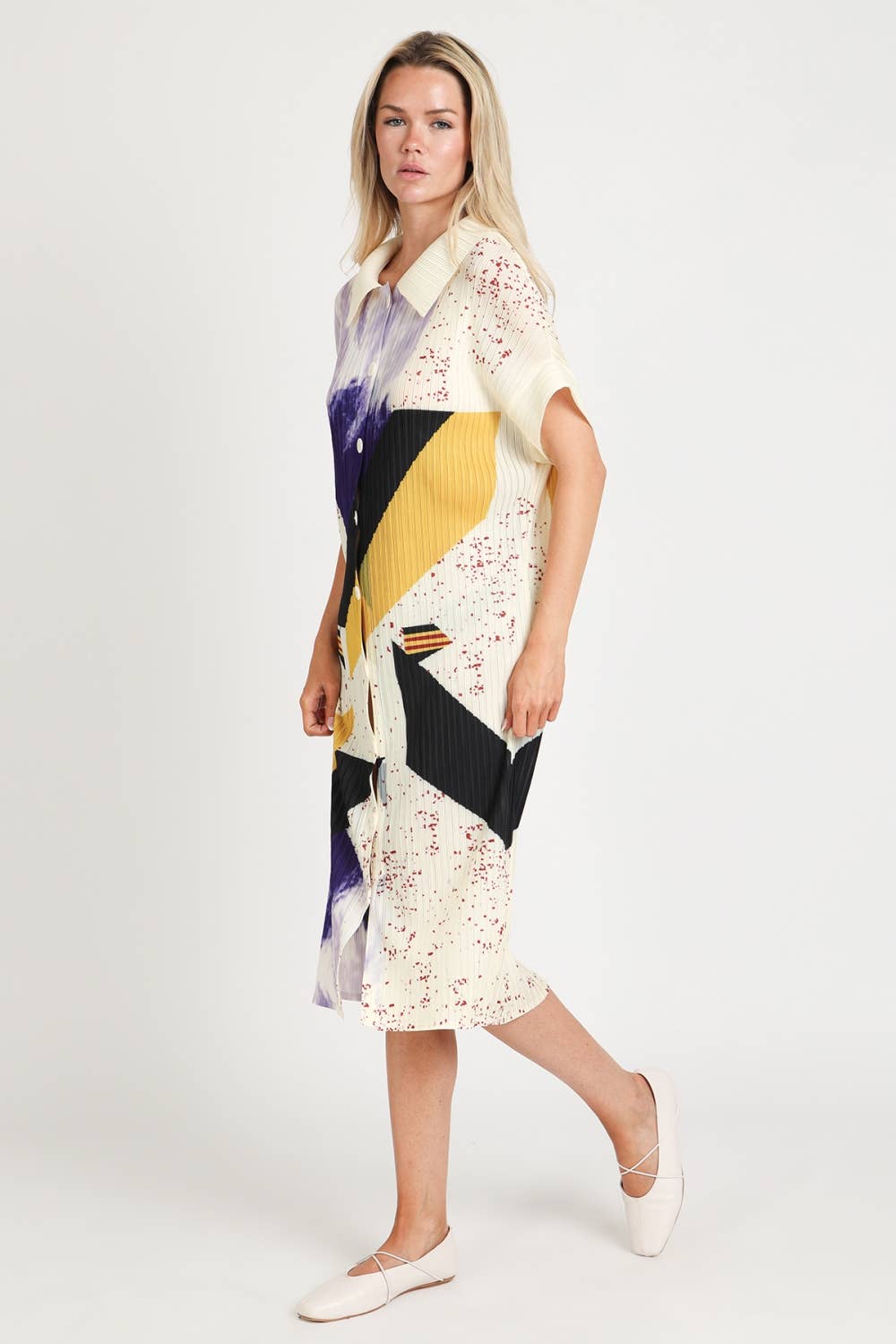 Modern Abstract Button Down Midi Dress