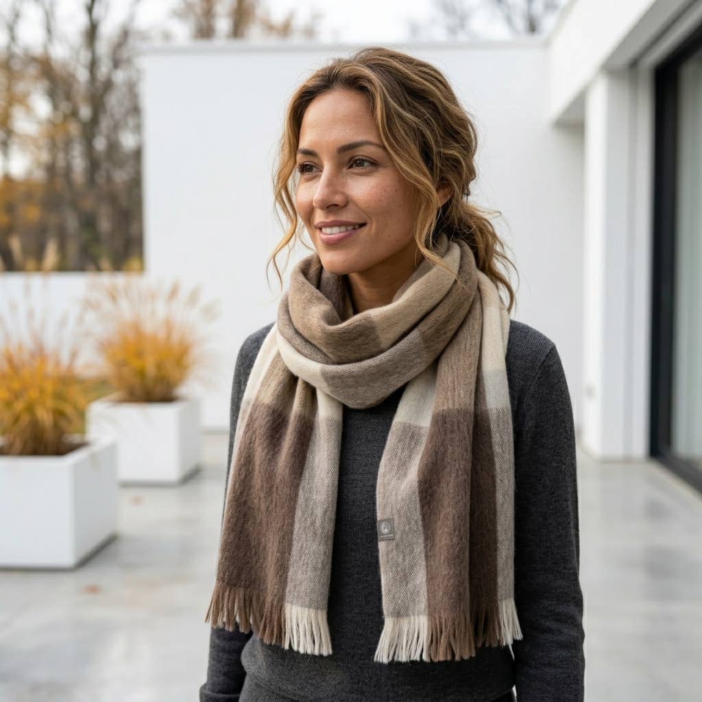 Alpaca Plaid Scarf - Salt Flat