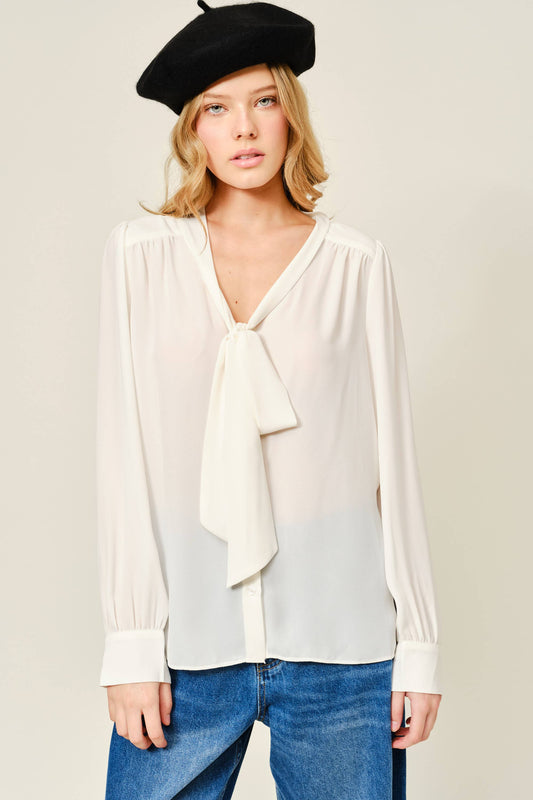 Romantic Tie Sheer Blouse