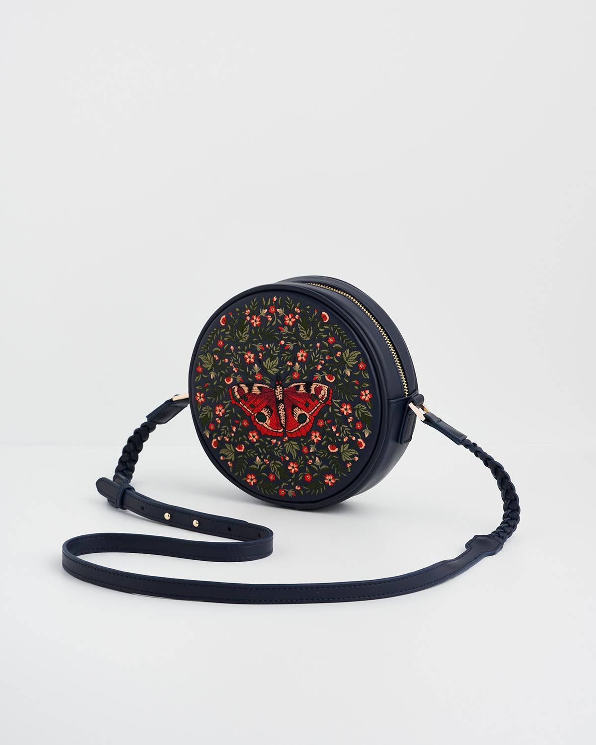 Red Admiral Embroidered Circle Bag