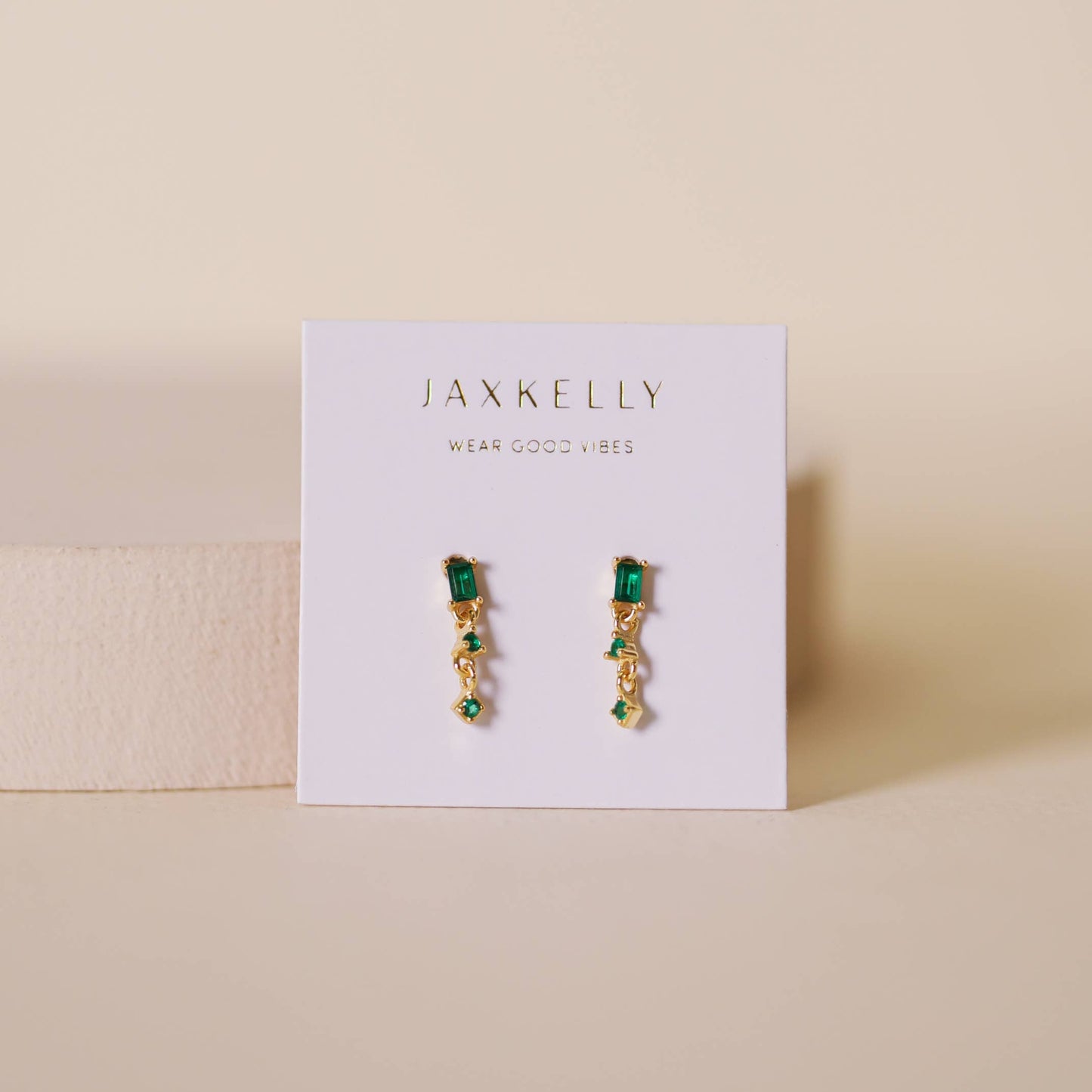 Mini Baguette Drop Earrings - Emerald