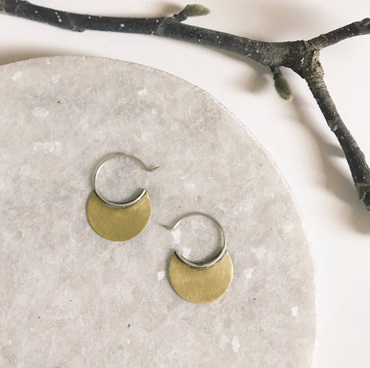 Tiny Brass Disc Circle Hoops