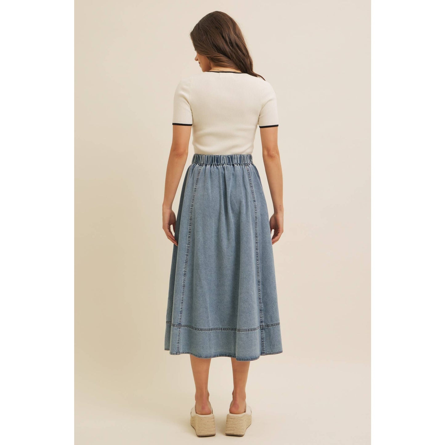 Stitched Denim Midi Skirt
