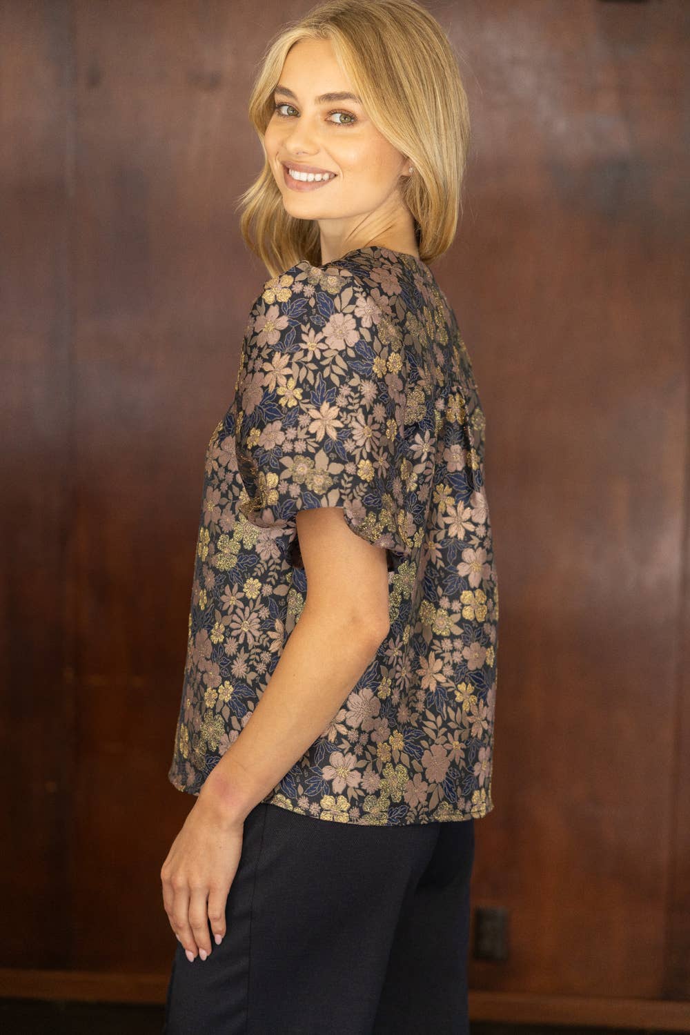 Floral Metallic Sparkle Top