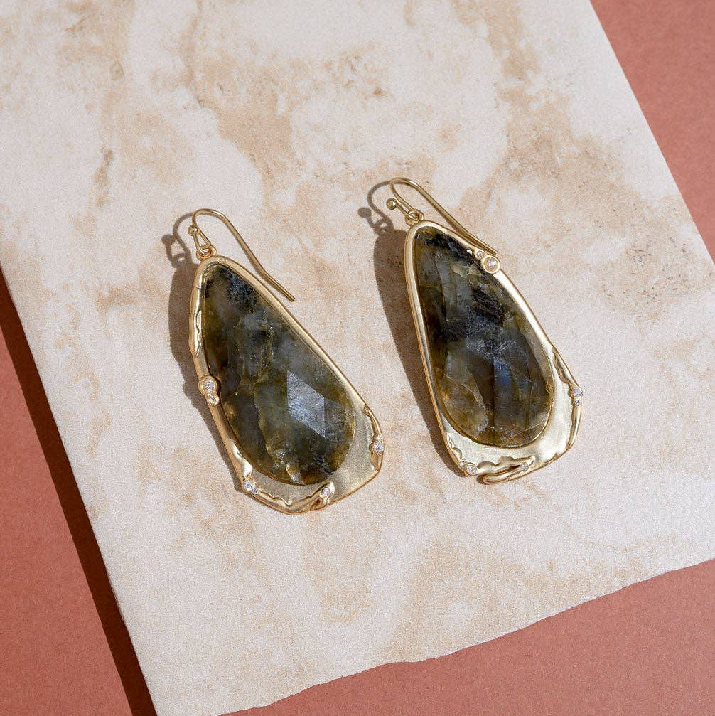 Fluid Teardrop Labradorite Gemstone Statement Earrings