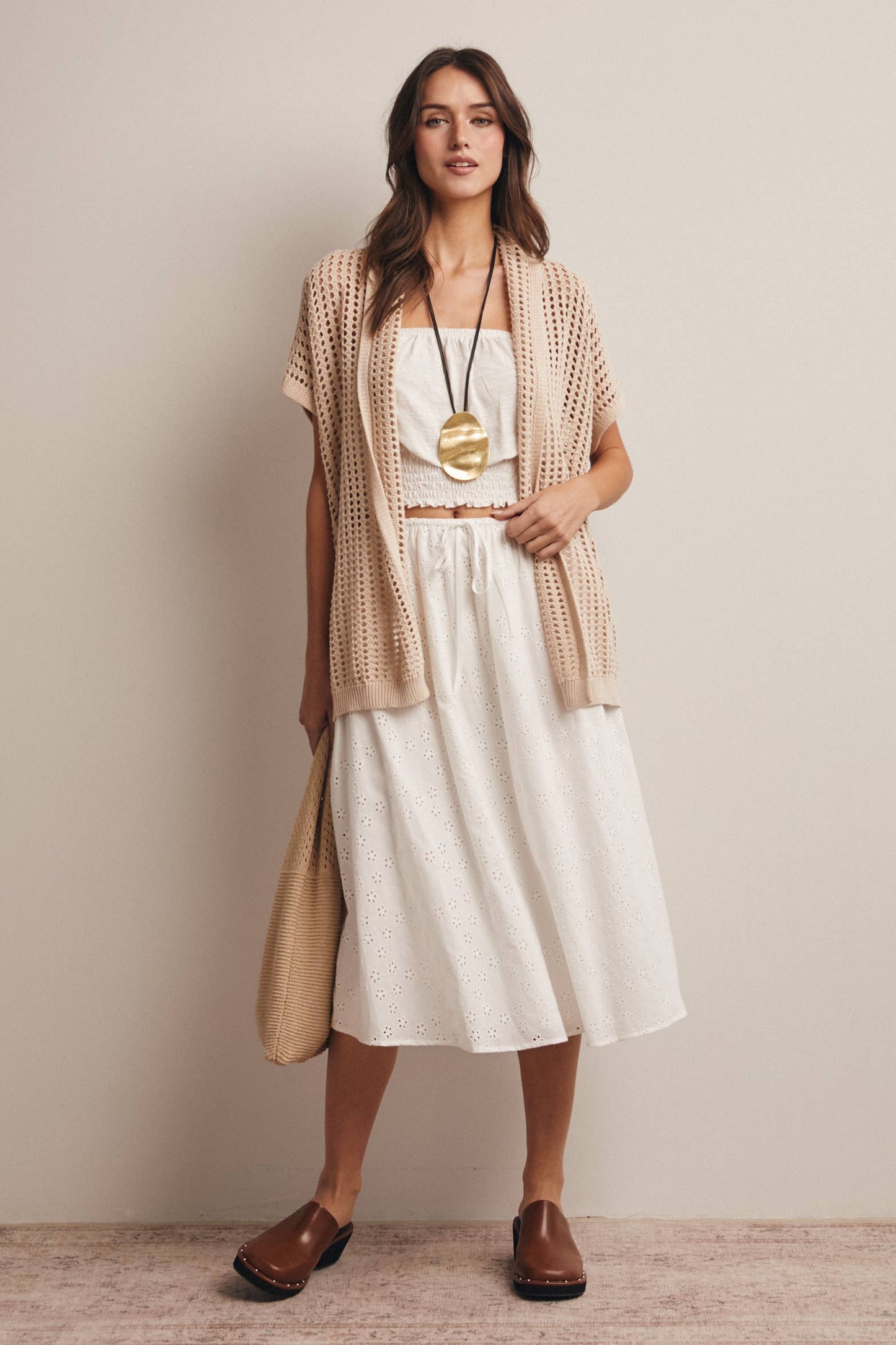 Beige Breeze Open Knit Belted Cardigan