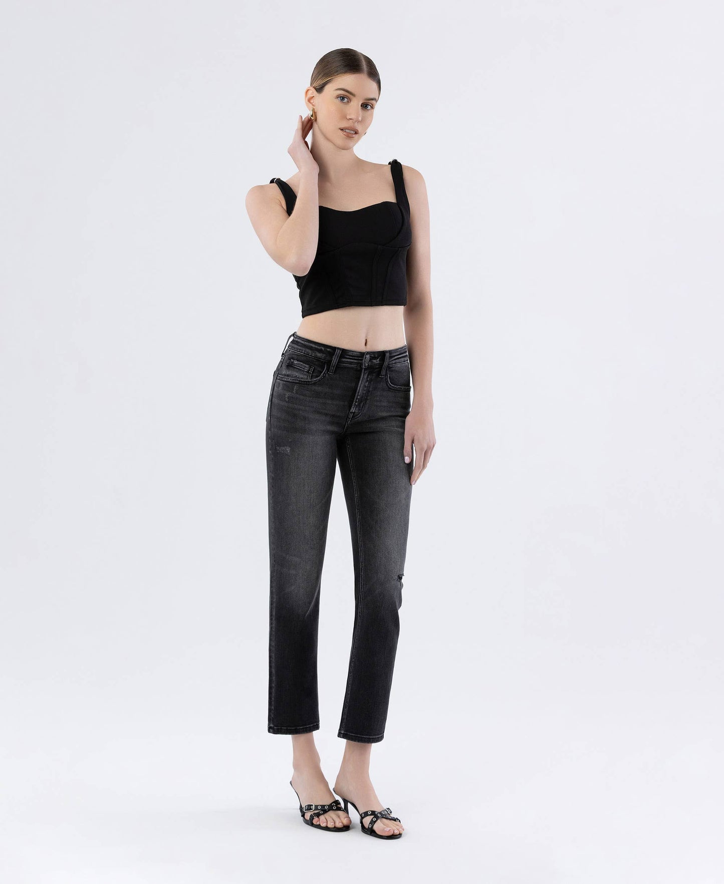 FLYING MONKEY Mid Rise Ankle Slim Straight Jean