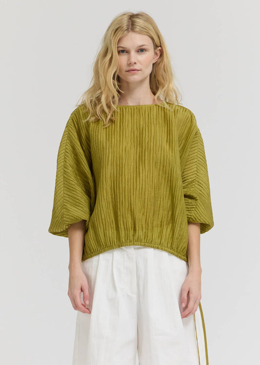 Shirred Sleeve Tencel Blouse