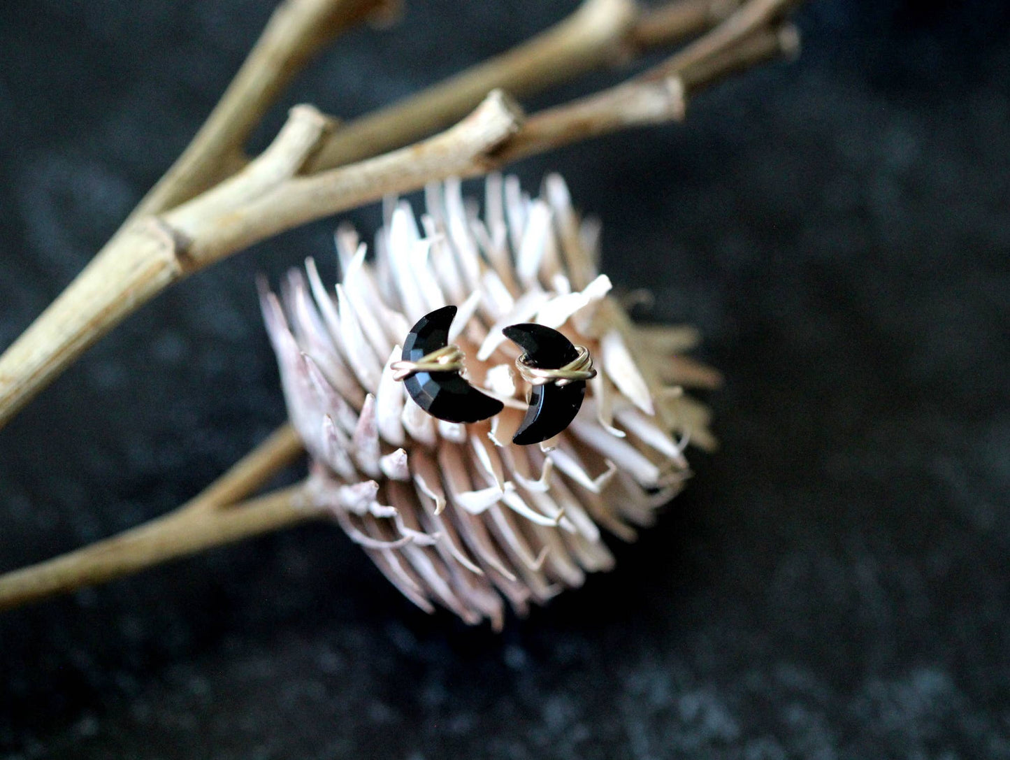 Mini Moonbeam Studs - Black Agate