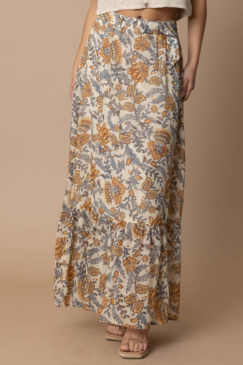 Paisley Fields Maxi Skirt with O-Ring Belt