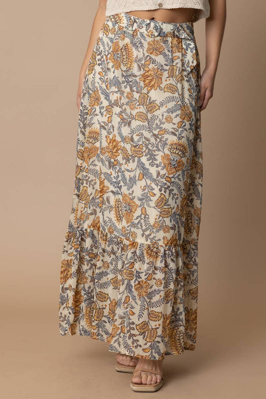 Paisley Fields Maxi Skirt with O-Ring Belt
