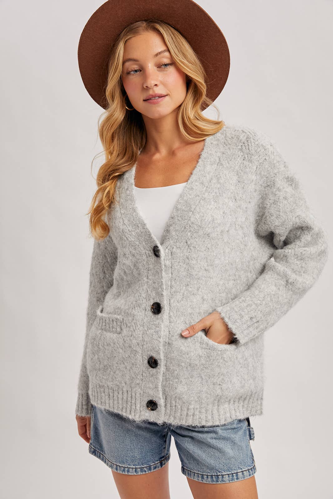 Fuzzy Button Down Knit Cardigan