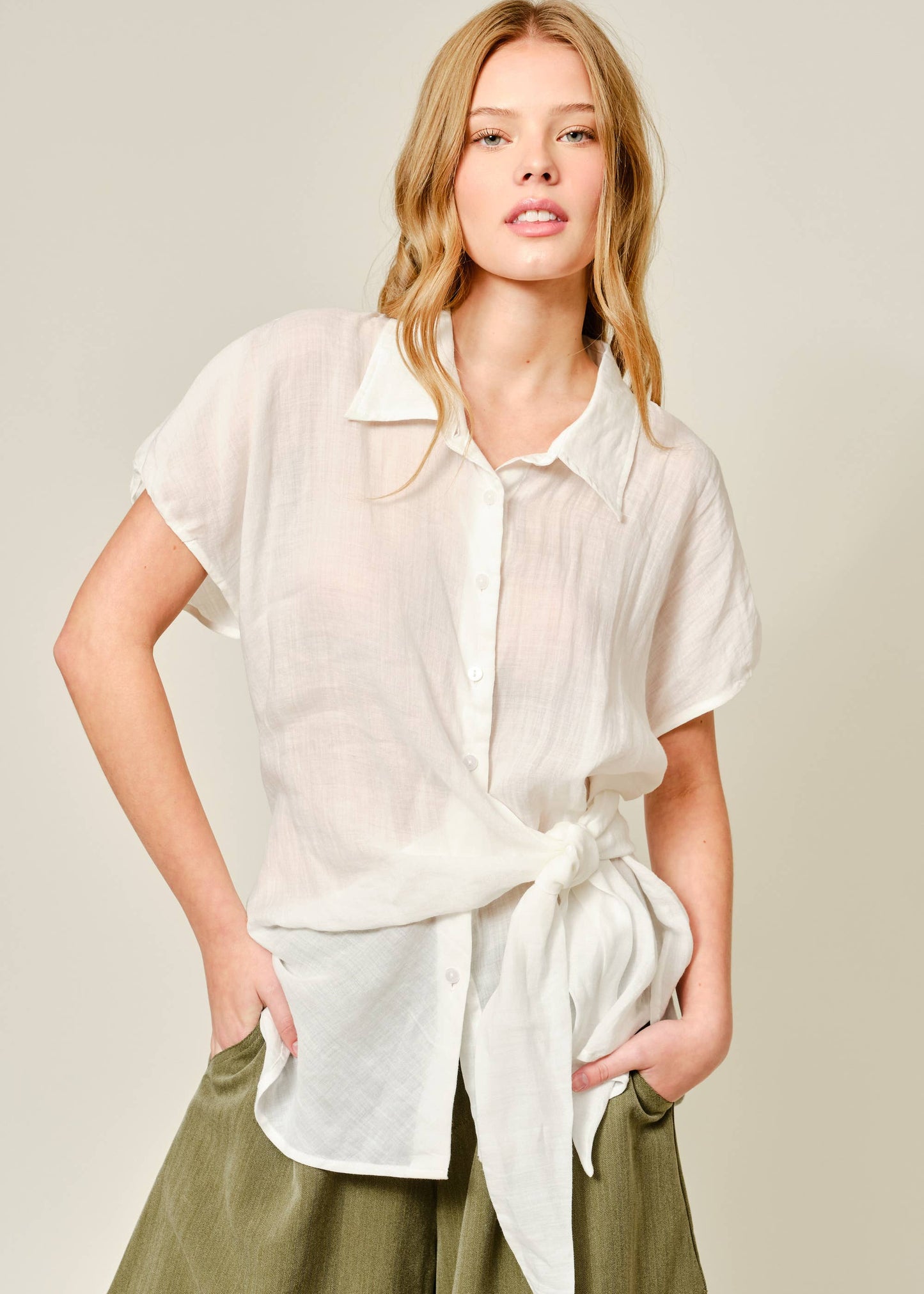 Side Tie Linen Tunic Top