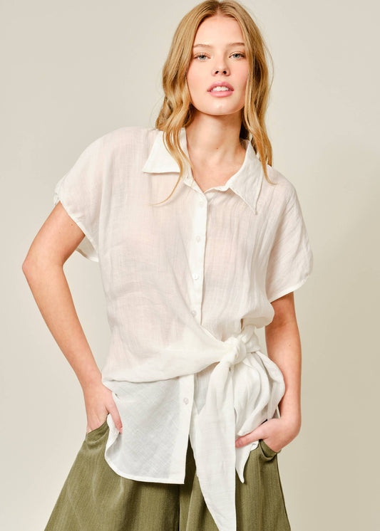 Side Tie Linen Tunic Top