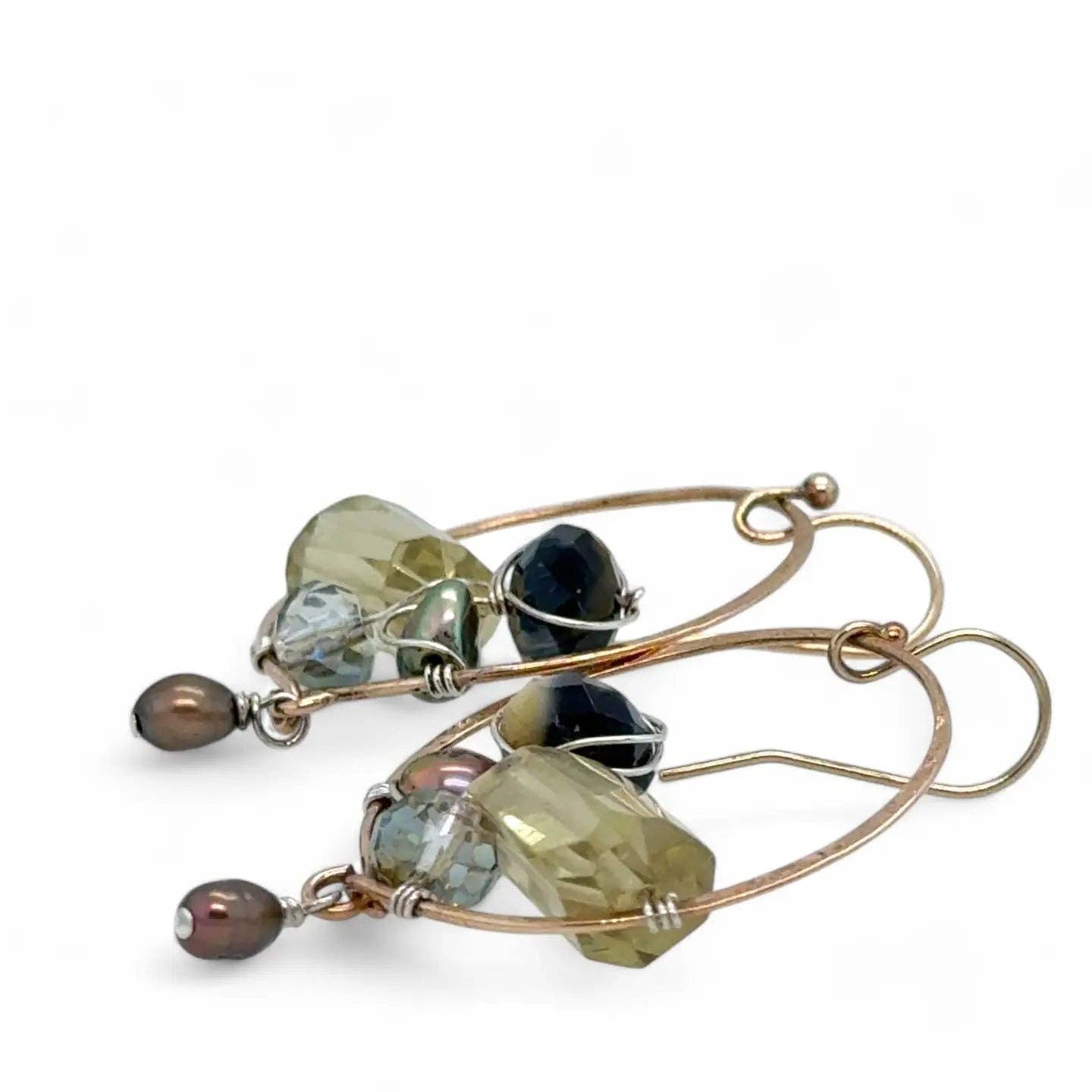 Embroidered Quartz Hoop Earrings