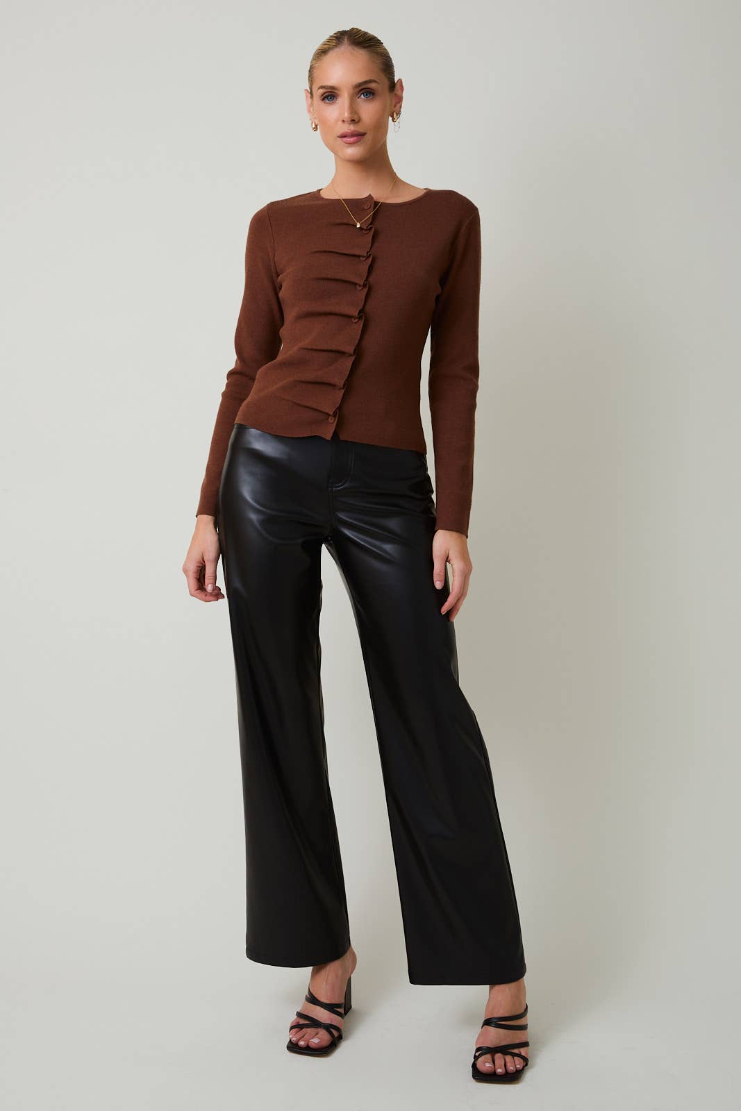 Crew Neck Pleated Sweater Top