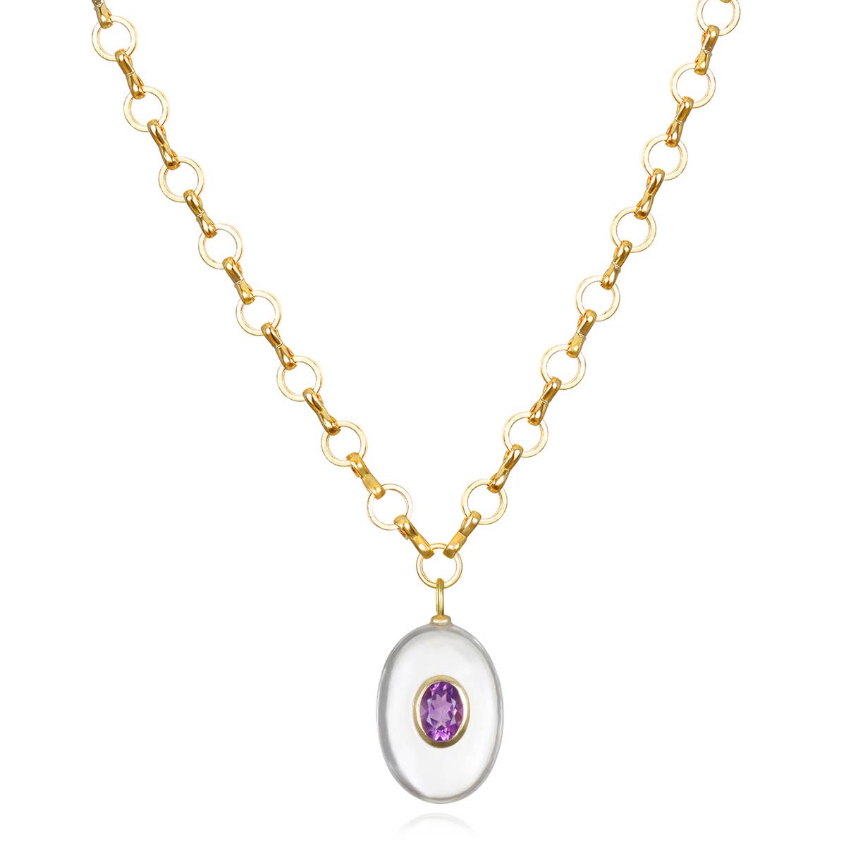 Amethyst & Quartz Petite Loop Oval Necklace