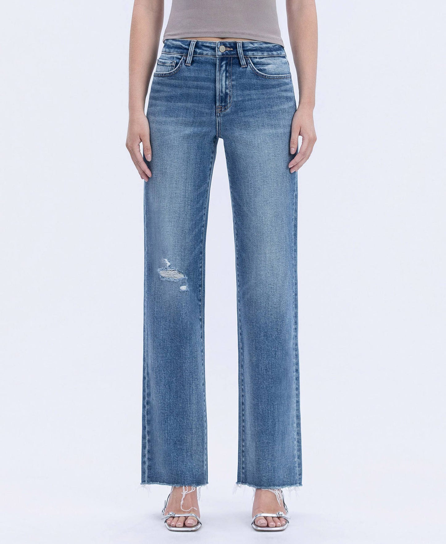 FLYING MONKEY High Rise Frayed Hem Slim Wide Jeans