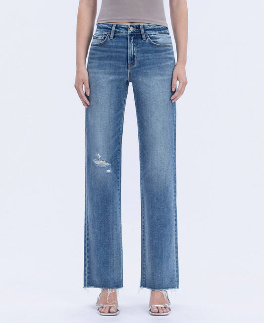 FLYING MONKEY High Rise Frayed Hem Slim Wide Jeans
