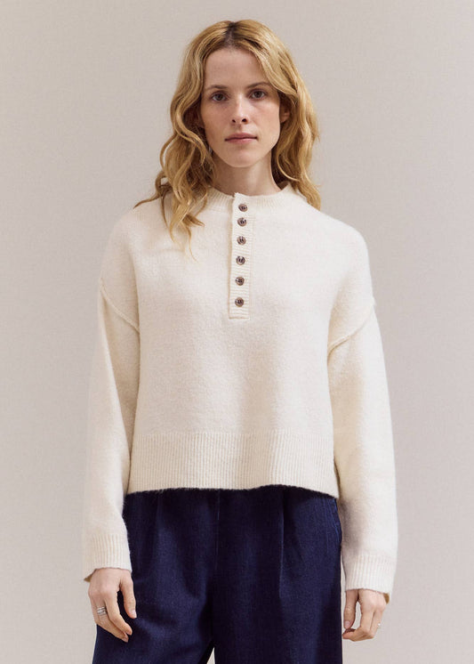Half Button Down Sweater - Ivory