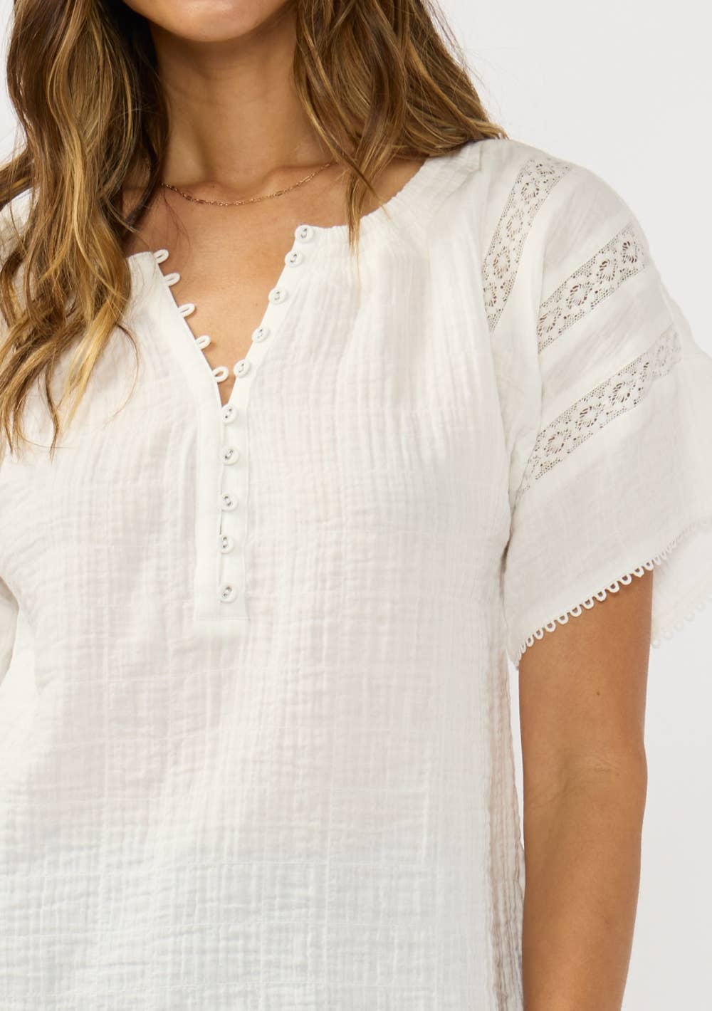 Ceci Lace Trim Gauze Top