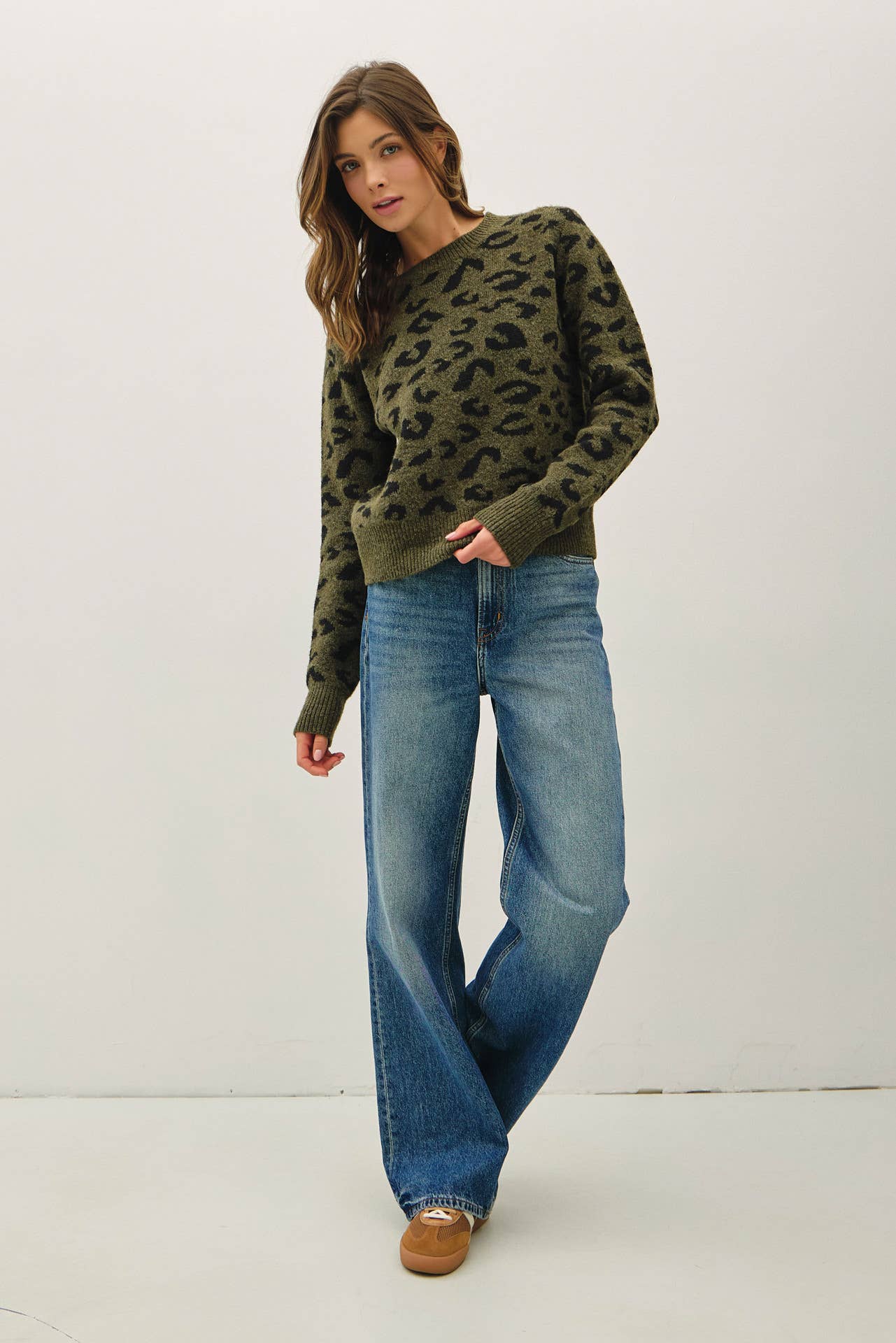 Olive Jacquard Leopard Sweater