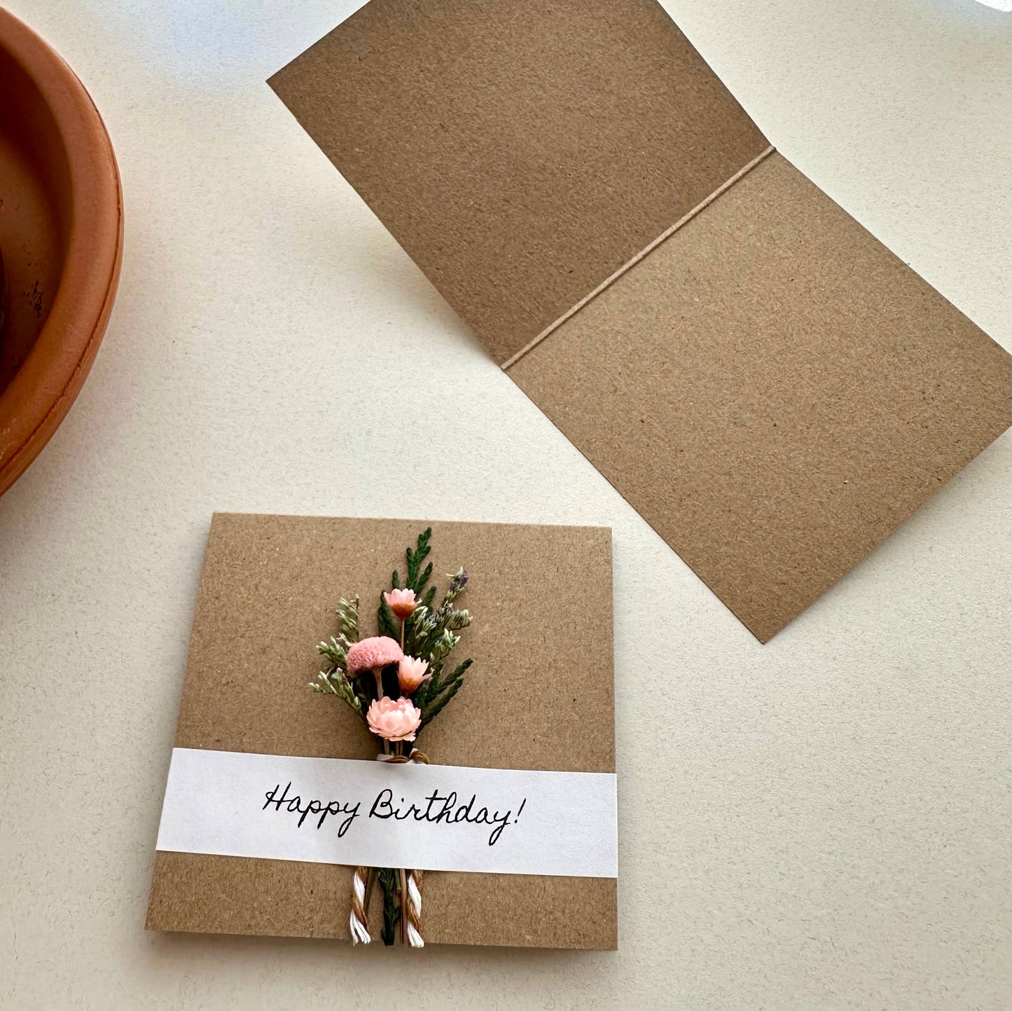 Happy Birthday Mini Pink Dried Floral Bouquet Card