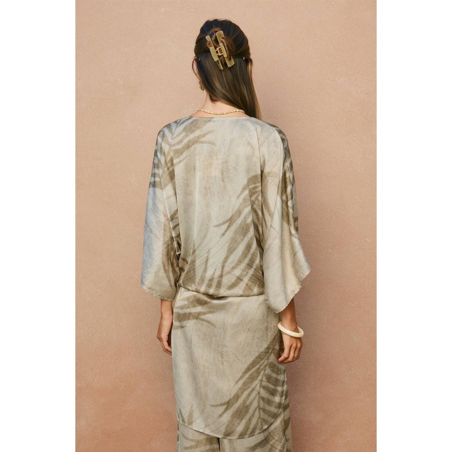 Sandstone Palm High Slit Kimono Duster