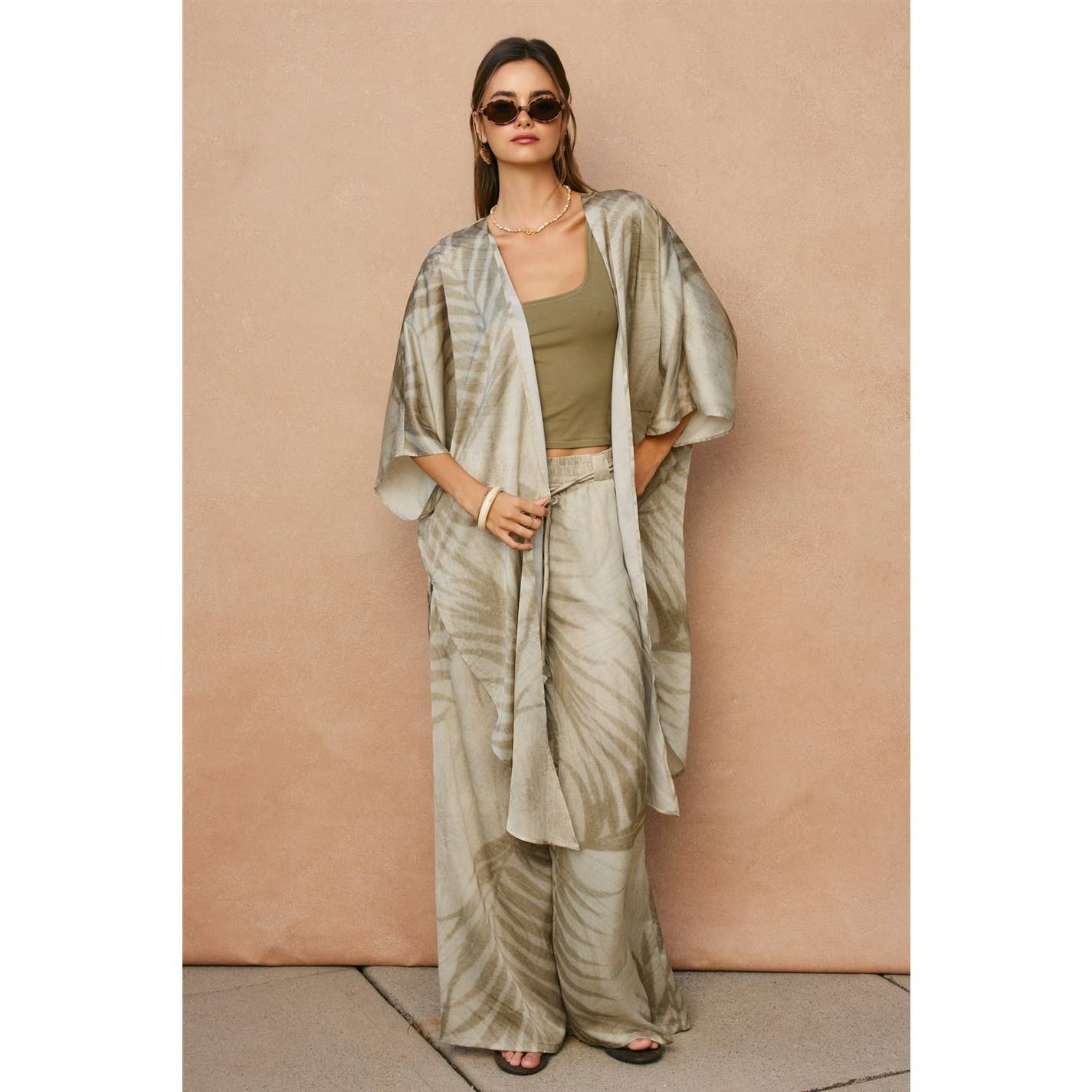 Sandstone Palm Looped Belt Pants