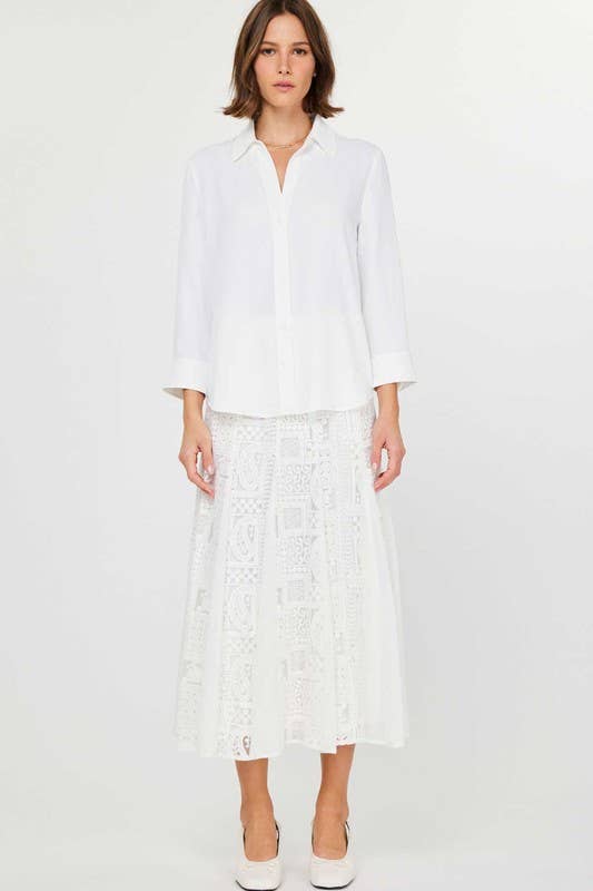 3/4 Sleeve Button Down Shirt - White
