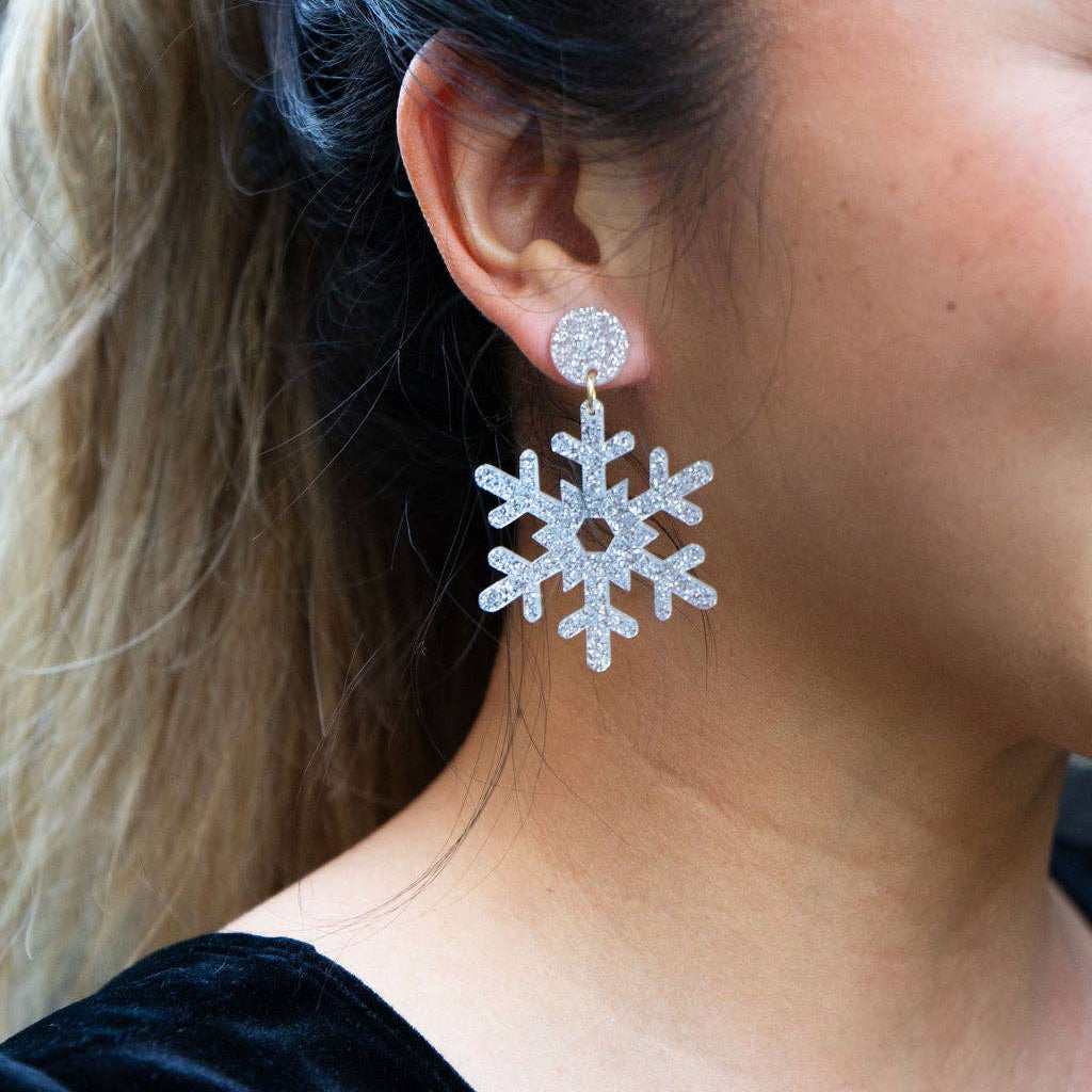 Snowflake Earrings - Silver Glitter