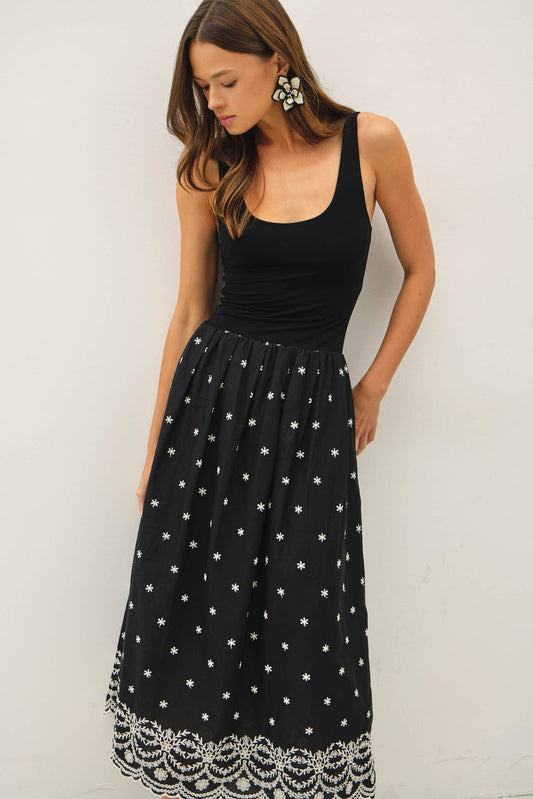 Floral Embroidered Skirt Vacation Dress