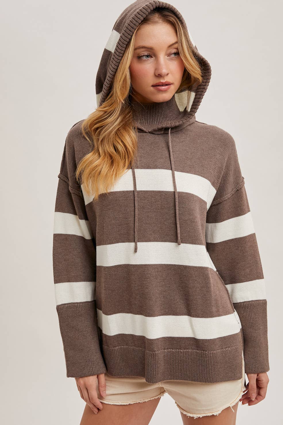 Mock Neck Hooded Knit Sweater