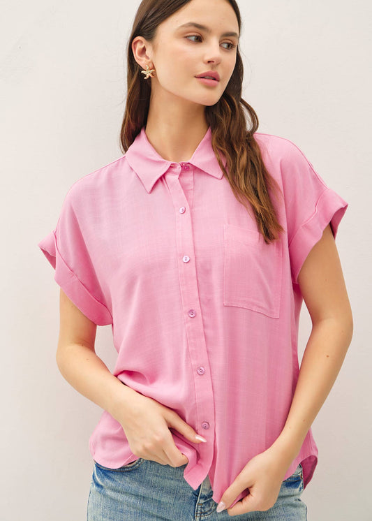 Pretty in Pink Rolled Cuff Button Up Shirt
