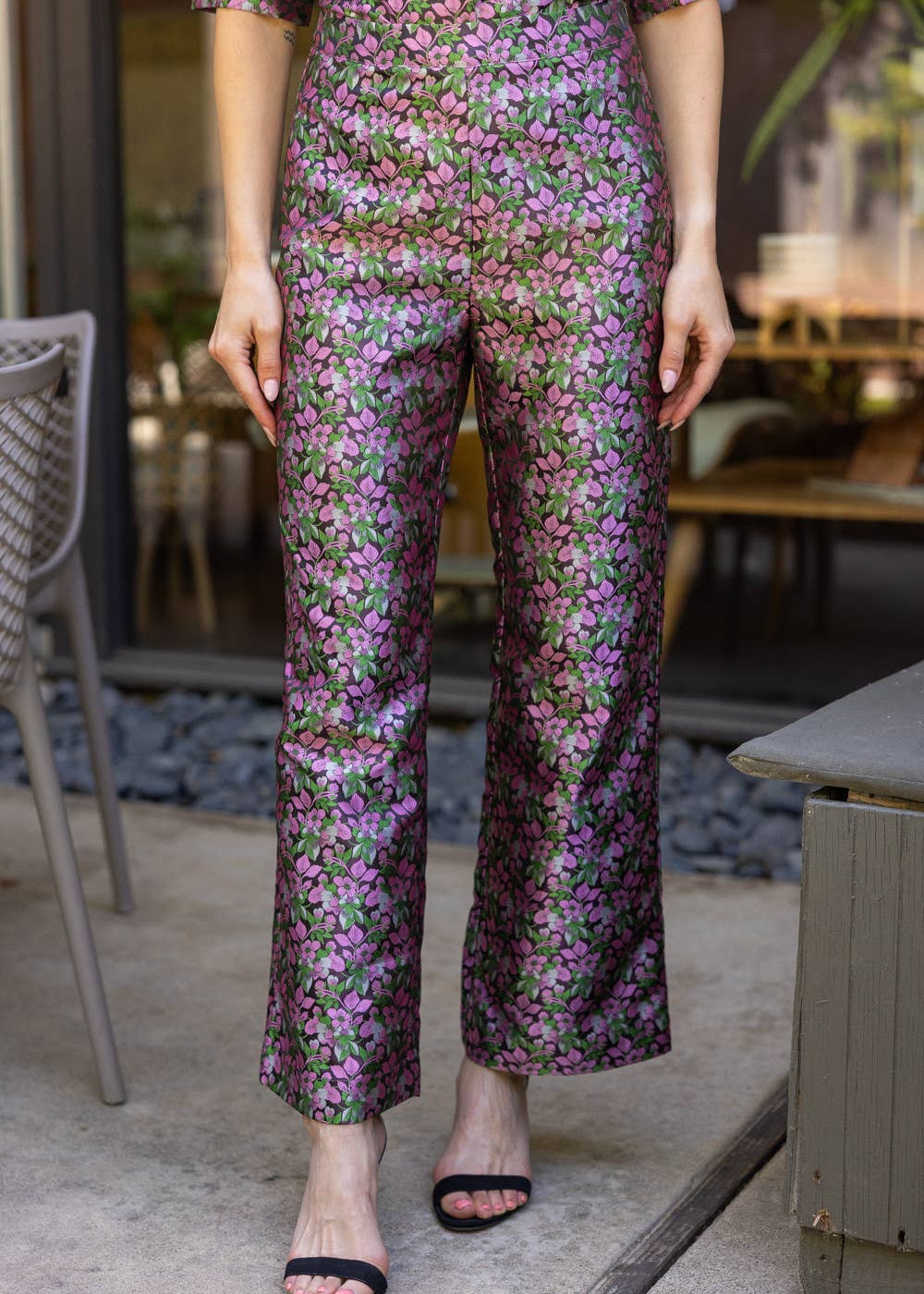 Floral Jacquard Straight Leg Pants