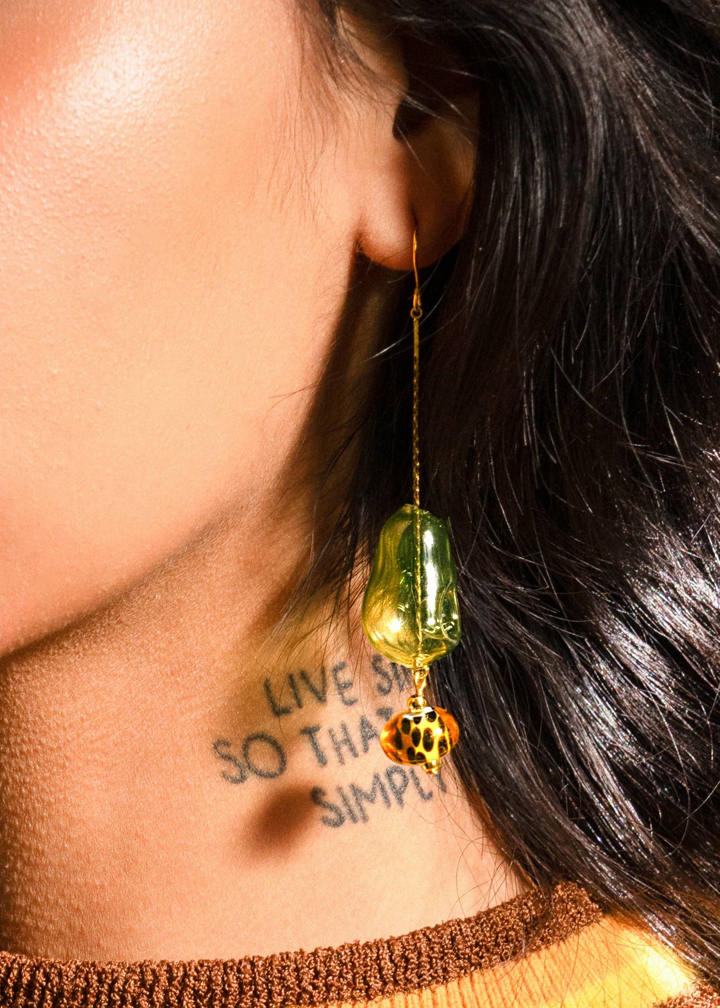 Lennox Dangle Earring - Hand Made Murano Green Glass