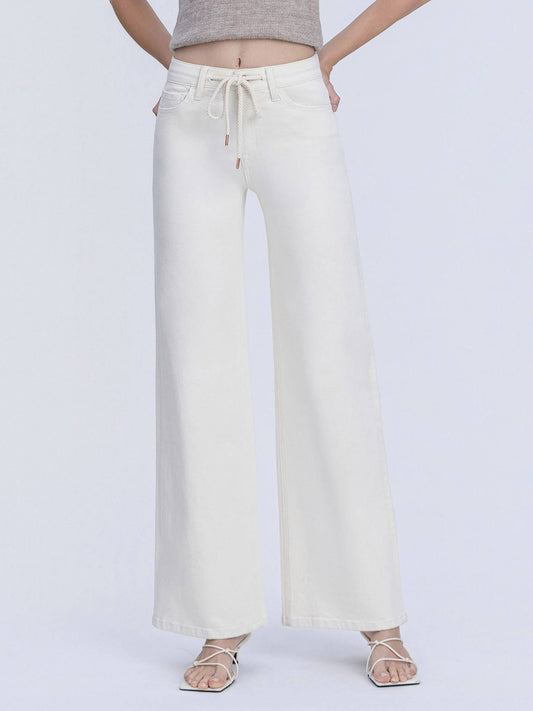 VERVET - Olivia Natural Drawstring Wide Leg Jean