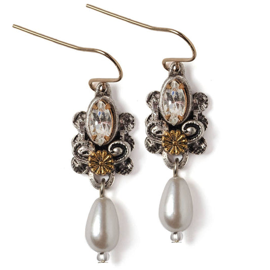 Whispers of Versailles Silver Toned Earring with Pearl Drop