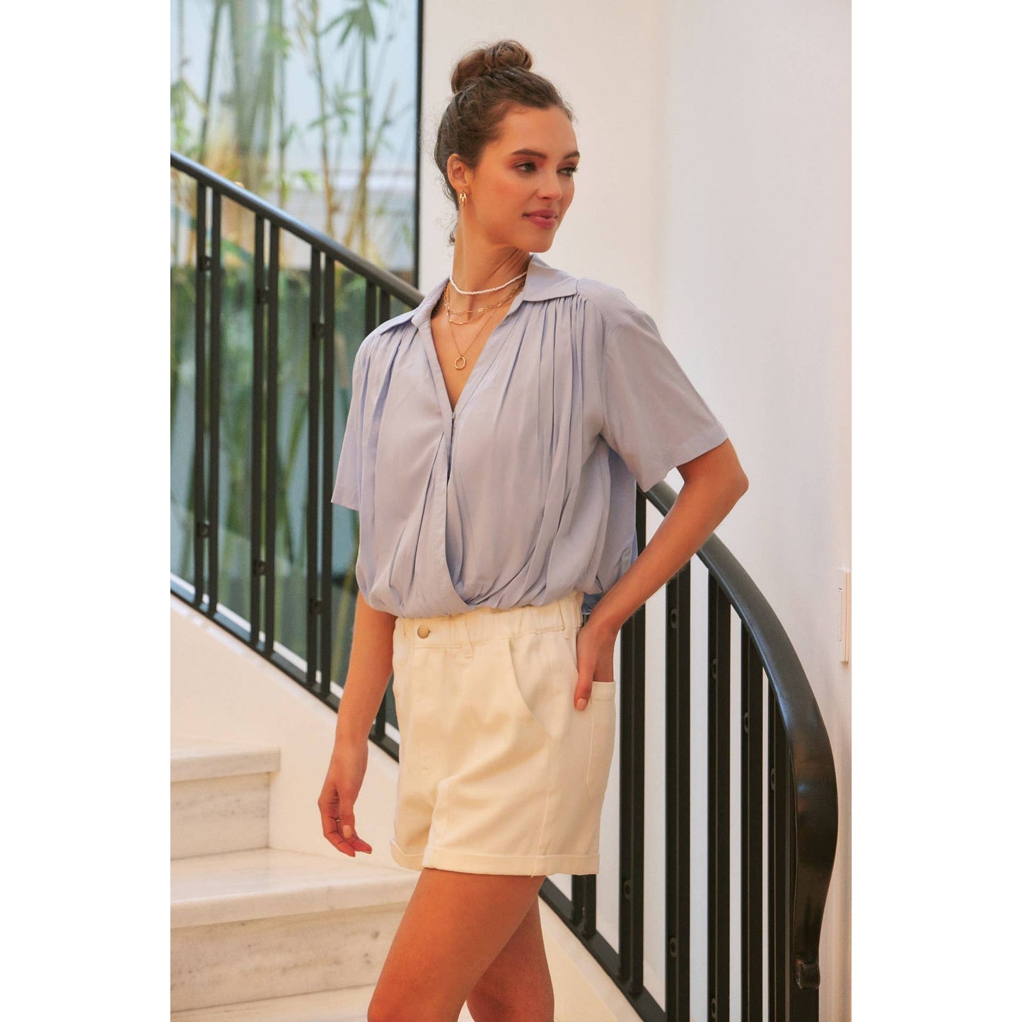 Ice Blue Surplice Blouse