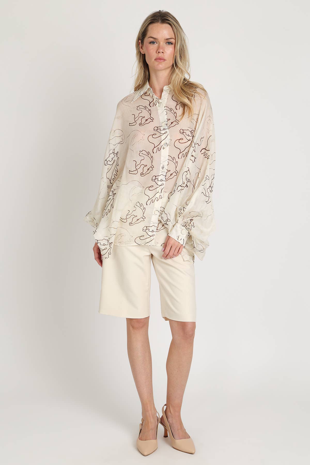 Horse Stencil Print Sheer Blouse