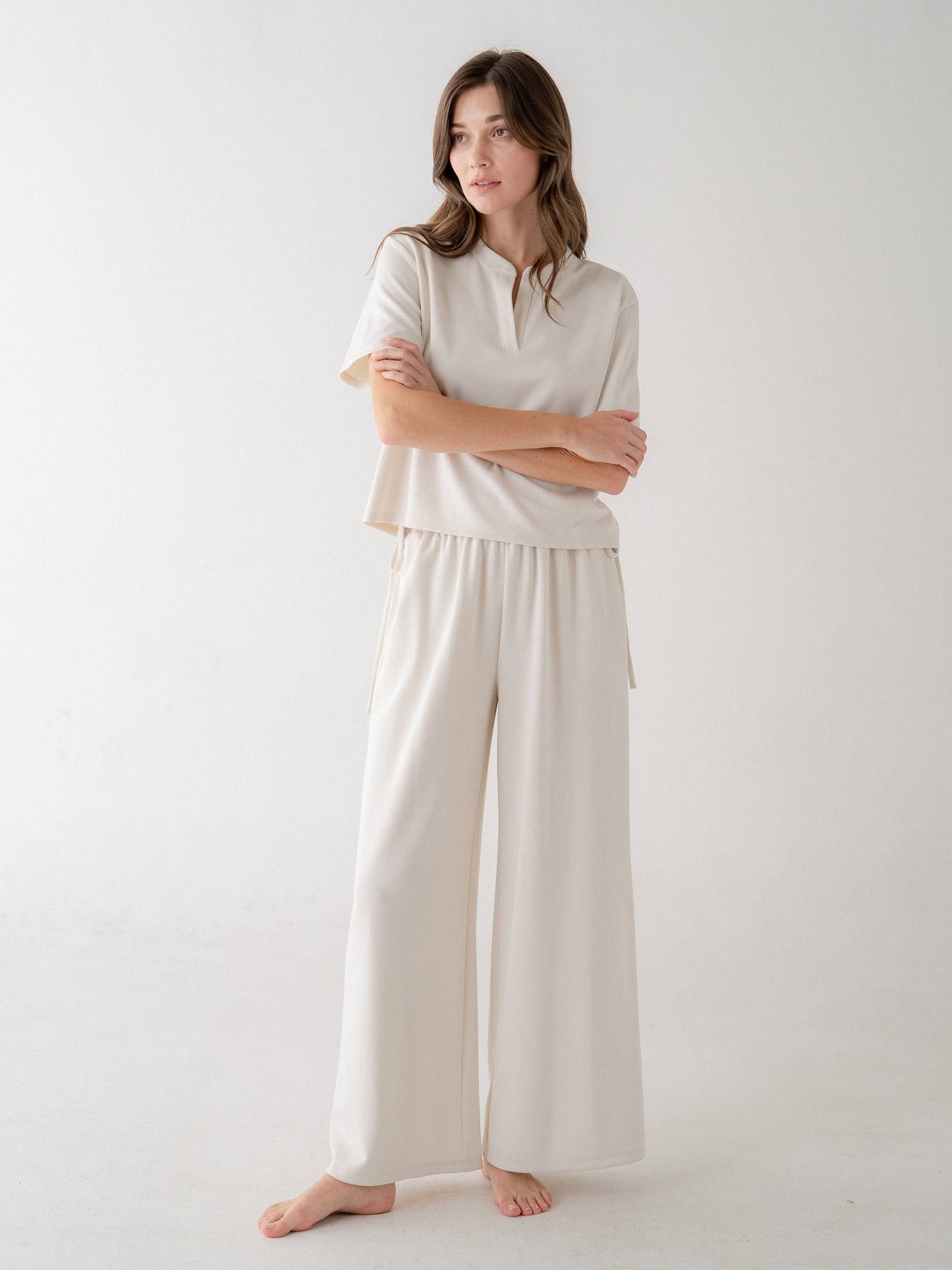 Travel Wear Split Neck Short Sleeve Top