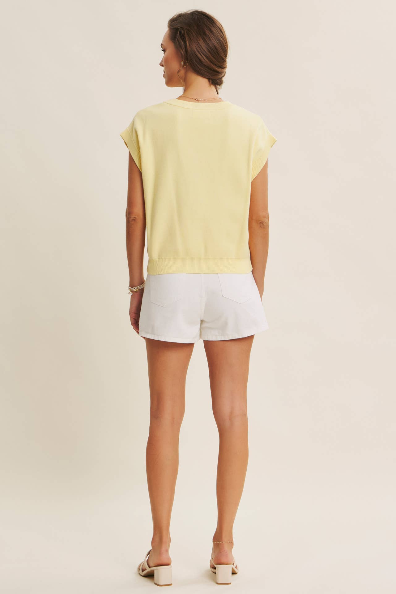 Soft Banana Button Down Sweater Top