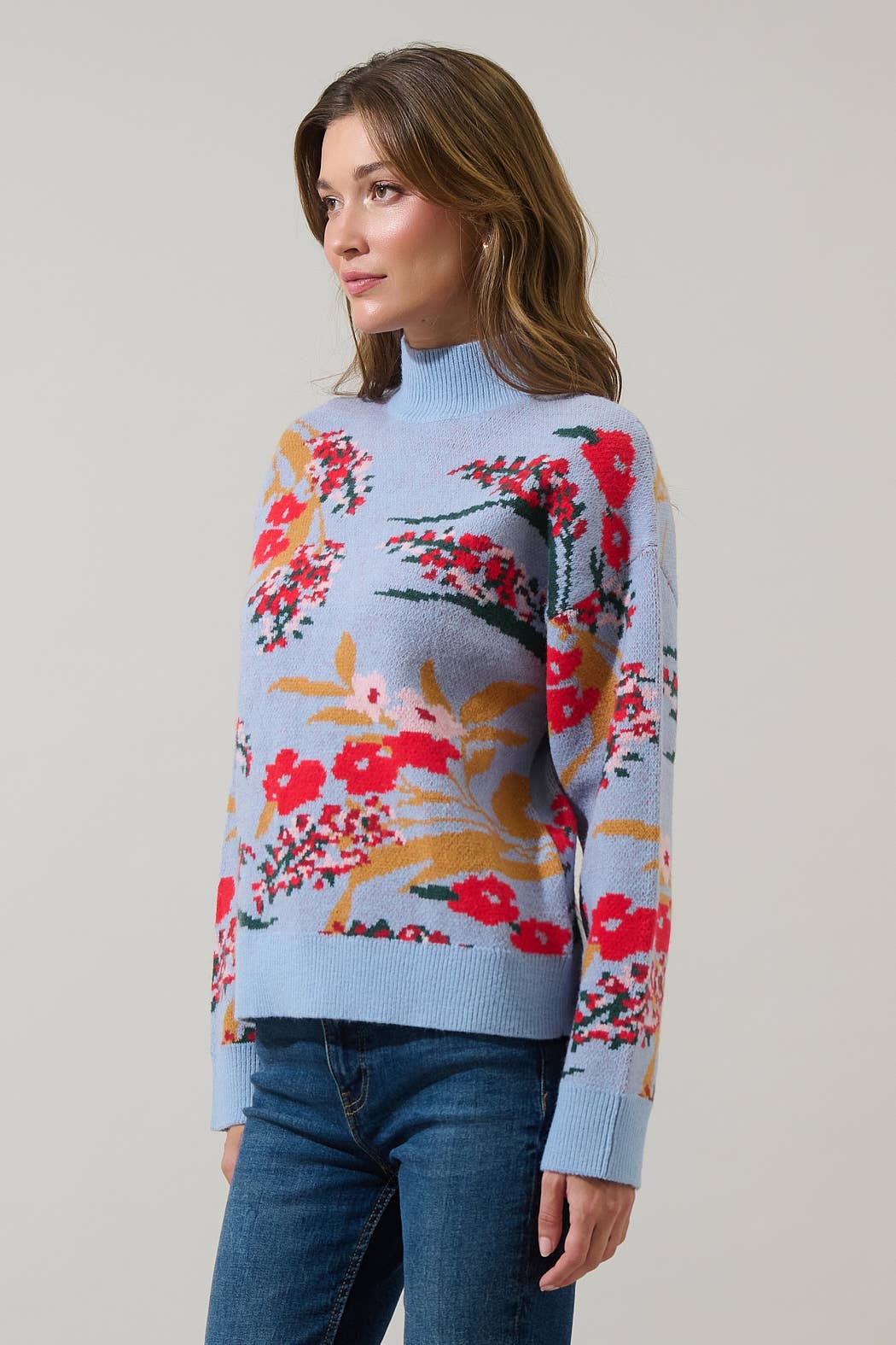 Icy Floral Mock Neck Sweater