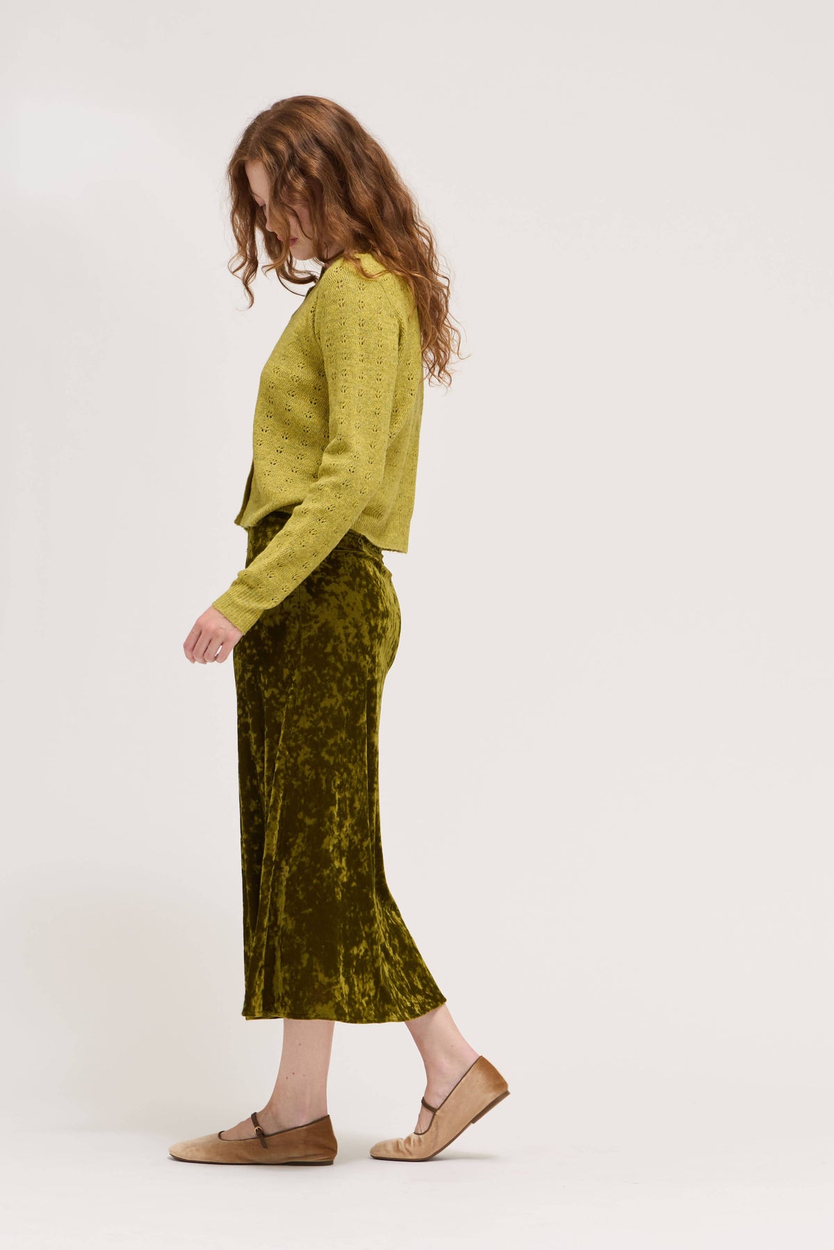 Chartreuse Textured Velvet Slip Skirt