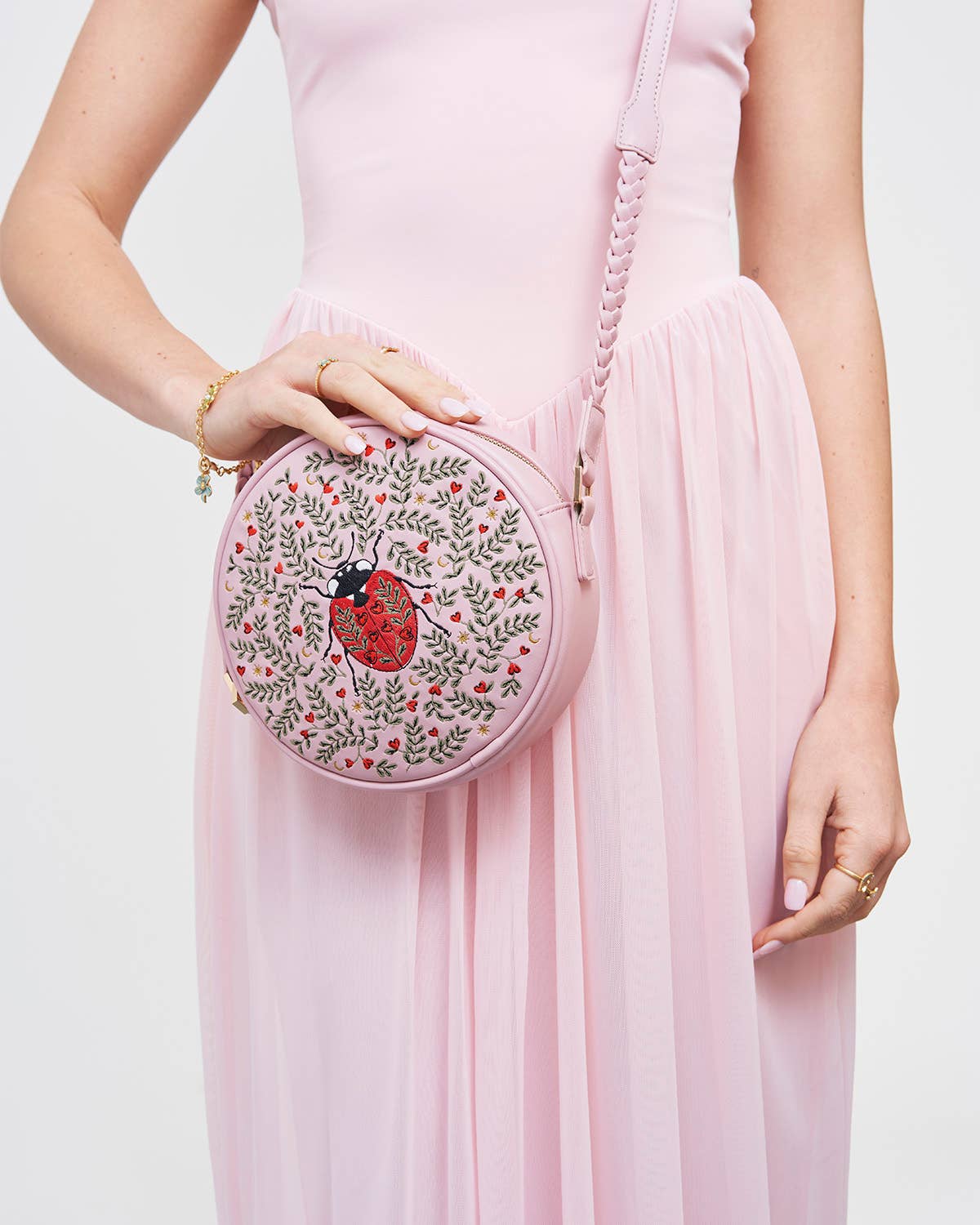 Ladybug Pink Embroidered Circle Bag
