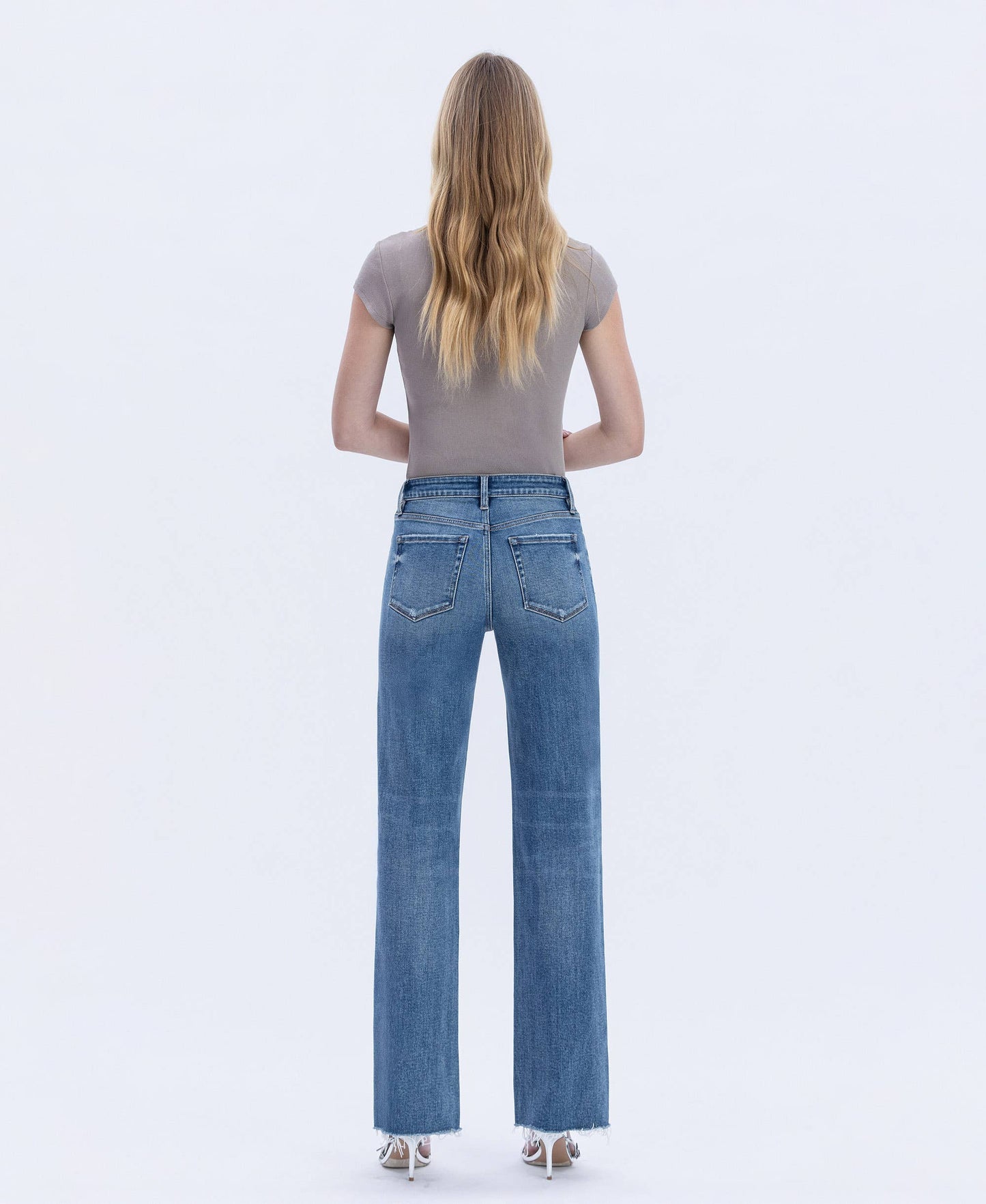 FLYING MONKEY High Rise Frayed Hem Slim Wide Jeans