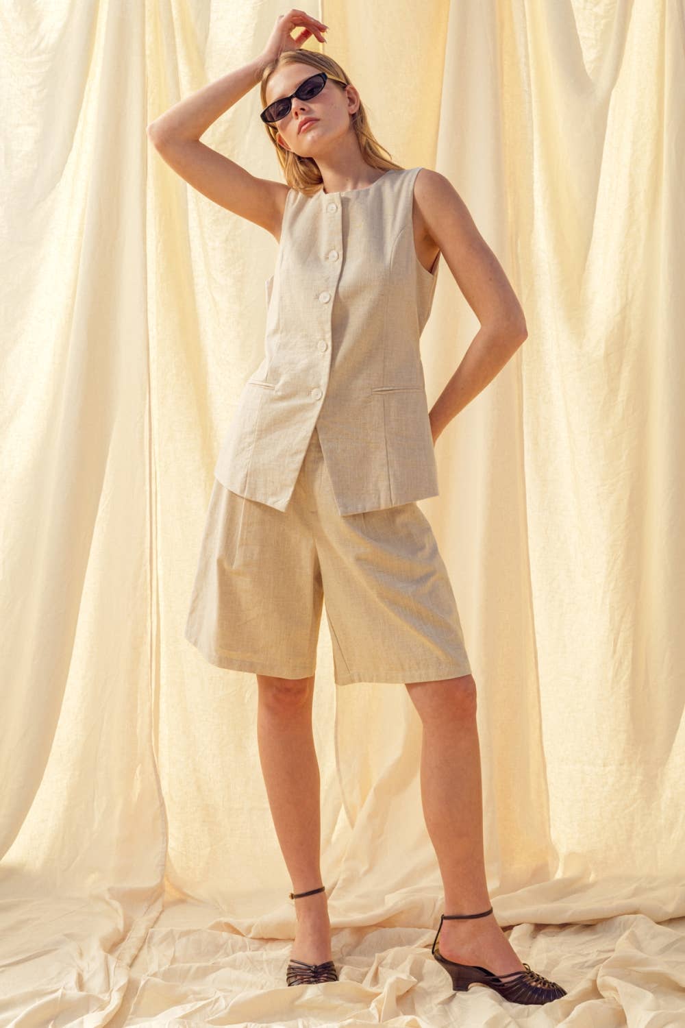 Oatmeal Button Front Linen Vest