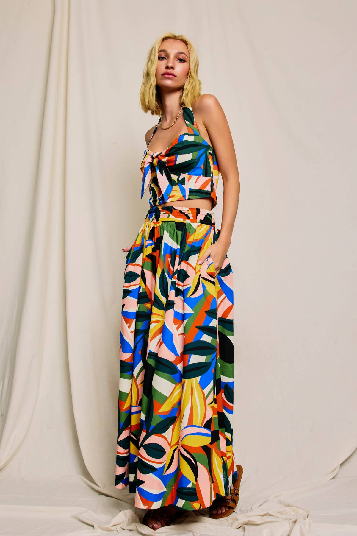 Bold Tropical Print Maxi Skirt