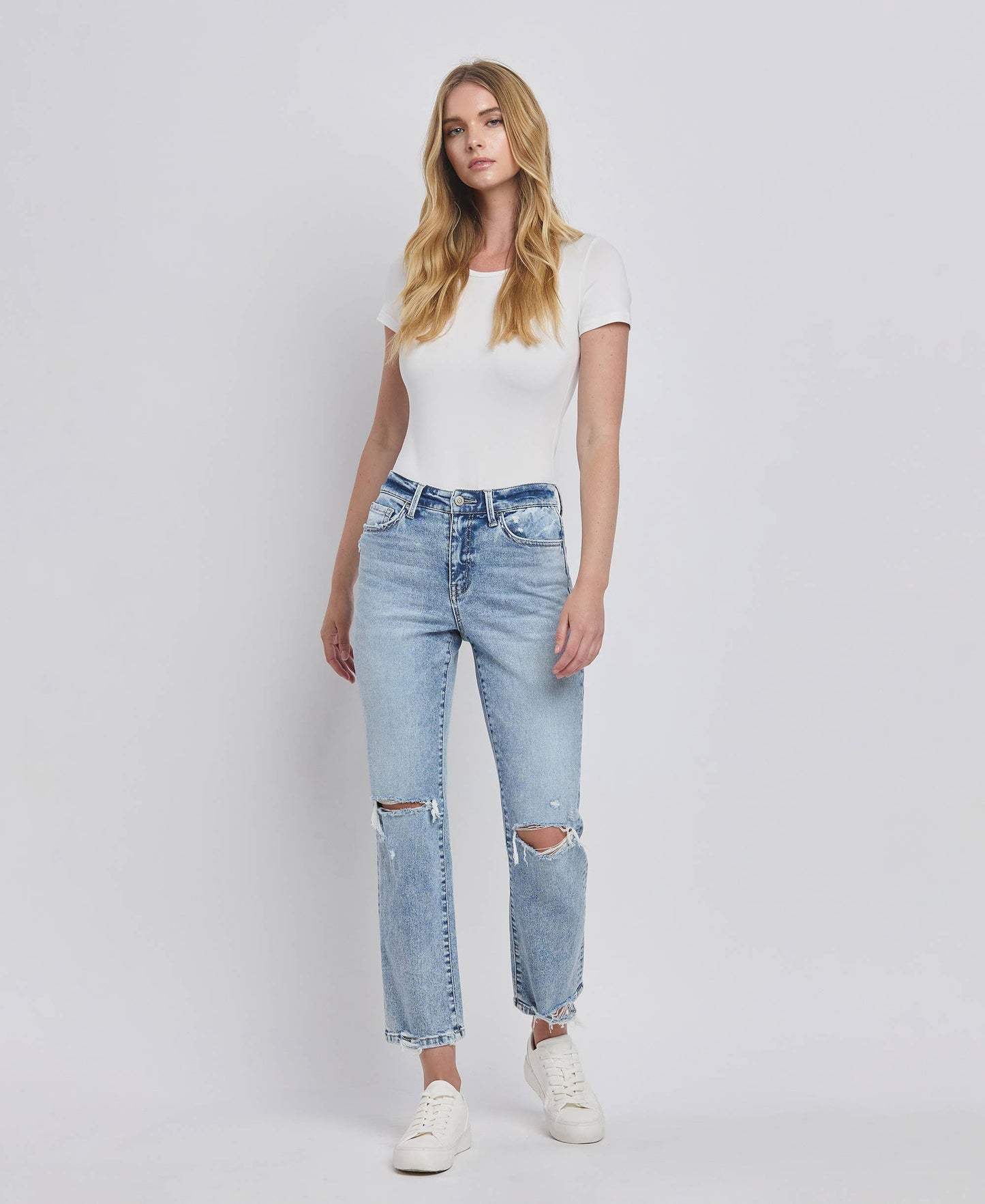 High Rise Distressed Crop Straight Jeans
