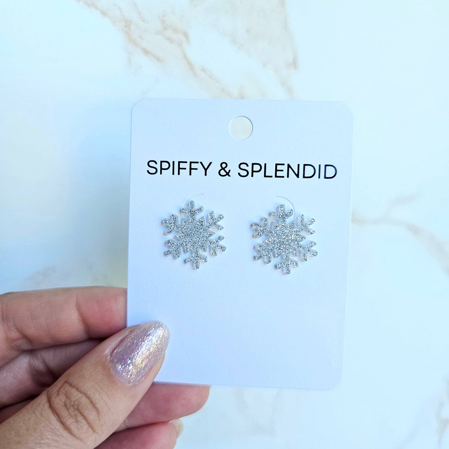 Snowflake Studs - Silver Glitter